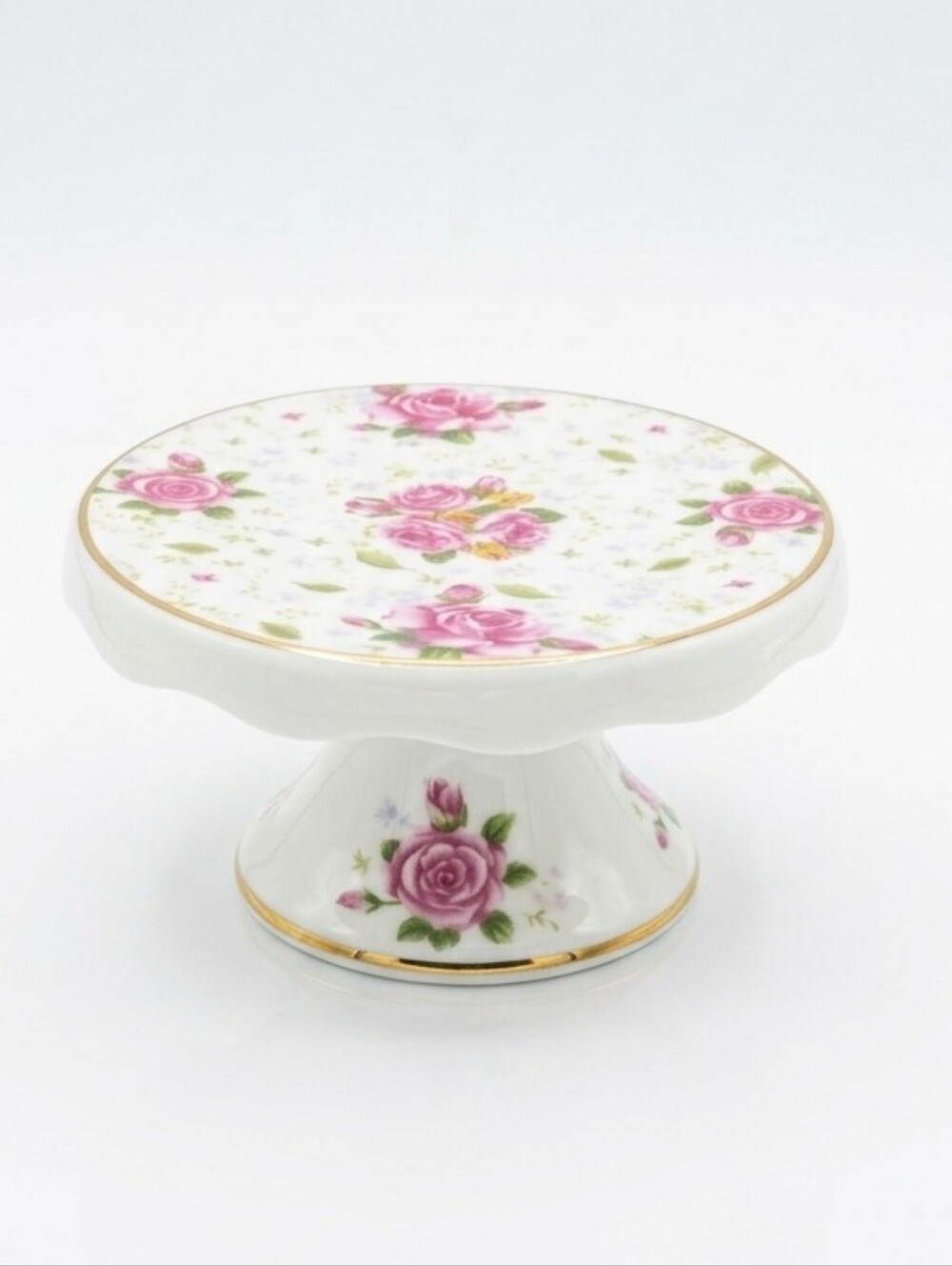 Miniature Petite Porcelain Pink Rose Pedestal Cupcake Stand